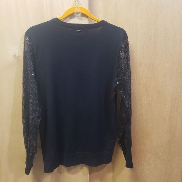 DKNY black sweater with sheer sequined sleeves Sz M III EXCELLENT CONDITION! - Picture 5 of 5